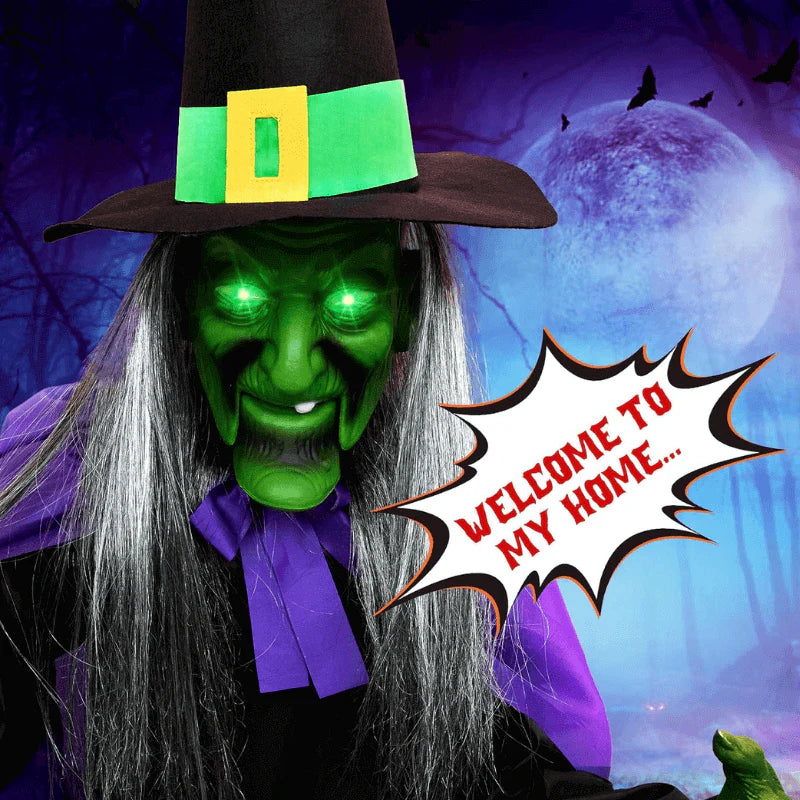 11.5ft Flying Witch on Broom Halloween Decor with Sound & Touch Activated