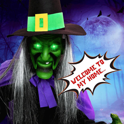 11.5ft Flying Witch on Broom Halloween Decor with Sound & Touch Activated