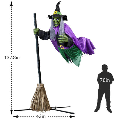 11.5ft Flying Witch on Broom Halloween Decor with Sound & Touch Activated