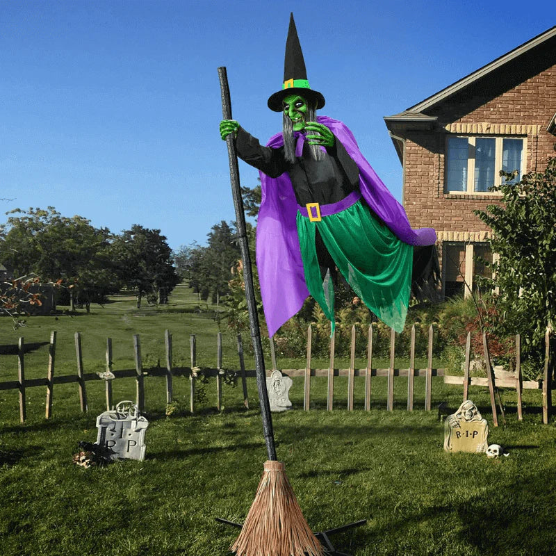 11.5ft Flying Witch on Broom Halloween Decor with Sound & Touch Activated