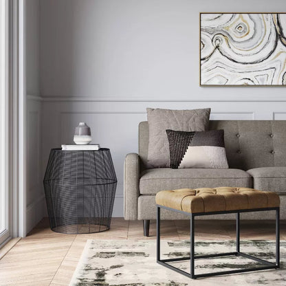 Pouf Trubeck con Base in Metallo Trapuntato in Similpelle Marrone