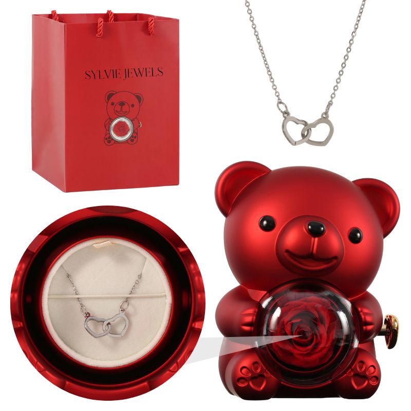 Orso rosa eterno con collana incisa per l'innamorato