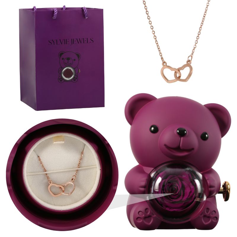 Orso rosa eterno con collana incisa per l'innamorato