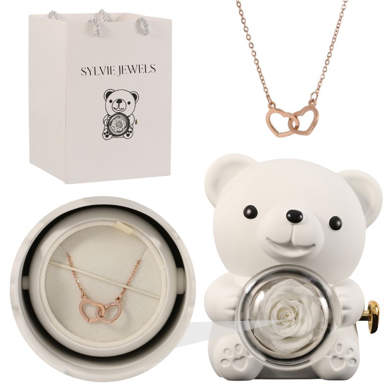 Orso rosa eterno con collana incisa per l'innamorato