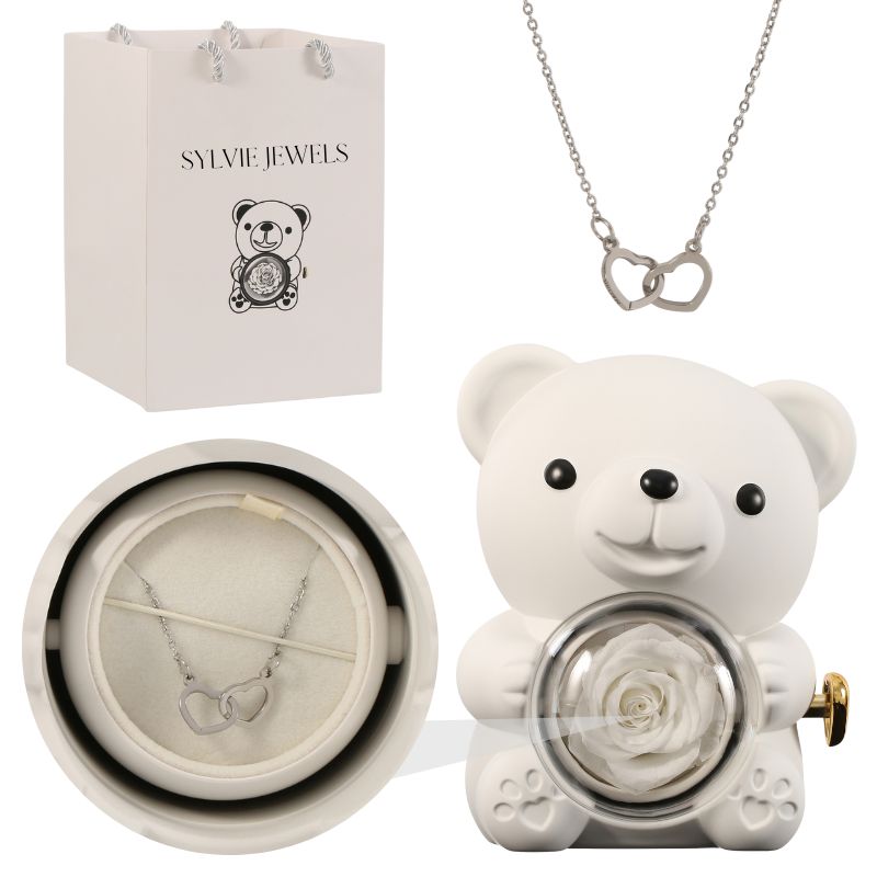 Orso rosa eterno con collana incisa per l'innamorato