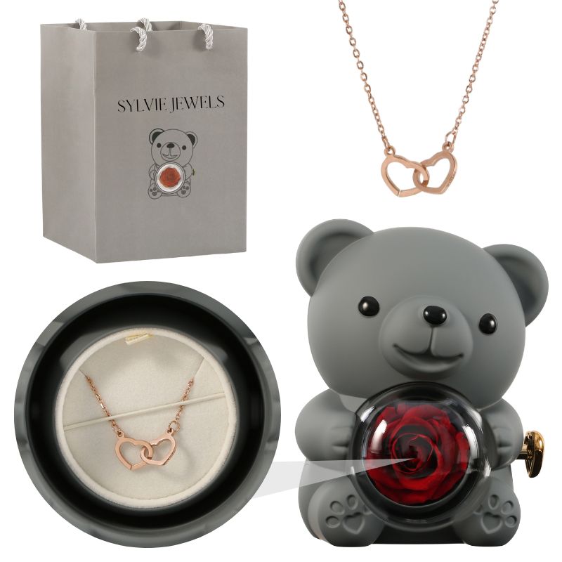 Orso rosa eterno con collana incisa per l'innamorato