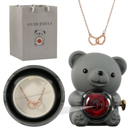 Orso rosa eterno con collana incisa per l'innamorato