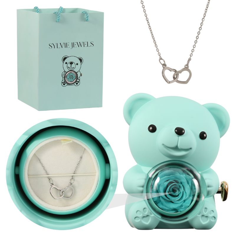 Orso rosa eterno con collana incisa per l'innamorato