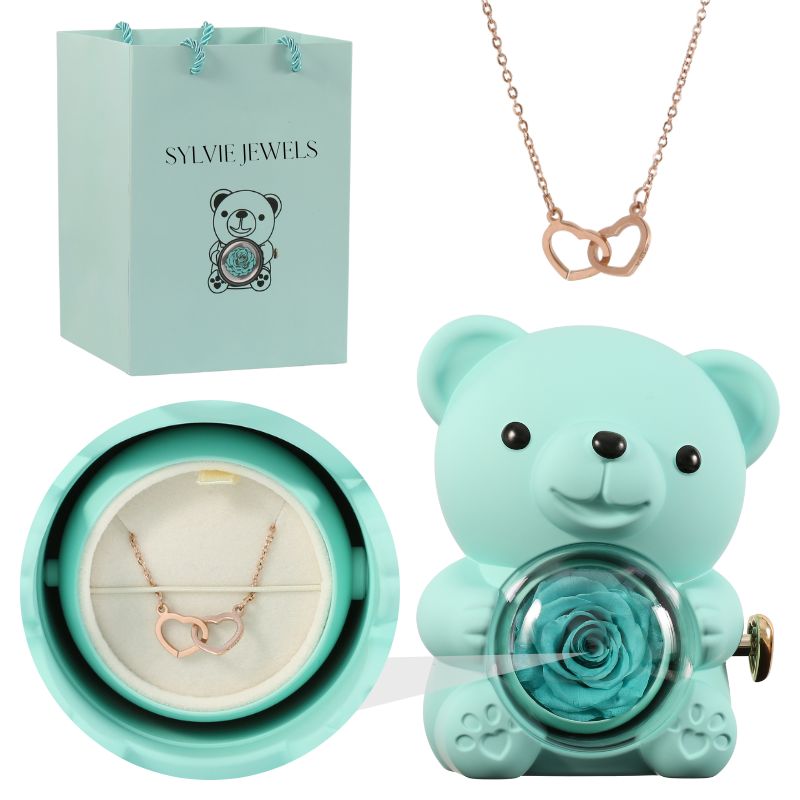 Orso rosa eterno con collana incisa per l'innamorato