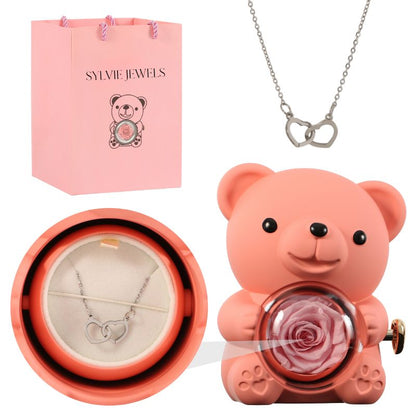 Orso rosa eterno con collana incisa per l'innamorato