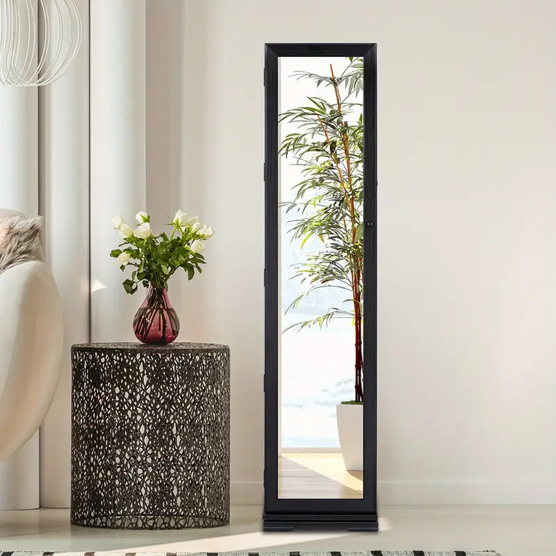 360° Rotating Jewelry Cabinet with Mirror and Wheels