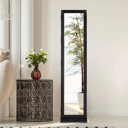 360° Rotating Jewelry Cabinet with Mirror and Wheels
