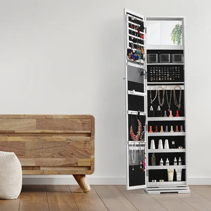360° Rotating Jewelry Cabinet with Mirror and Wheels